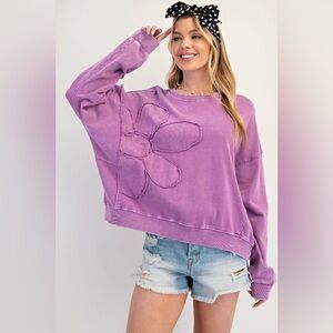 #300. Desert Flower Patched Pullover- Orchid